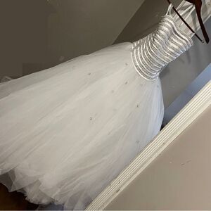 Justin Alexander Wedding Strapless‎ Tulle Pearl Princess Wedding Gown Dress 8945